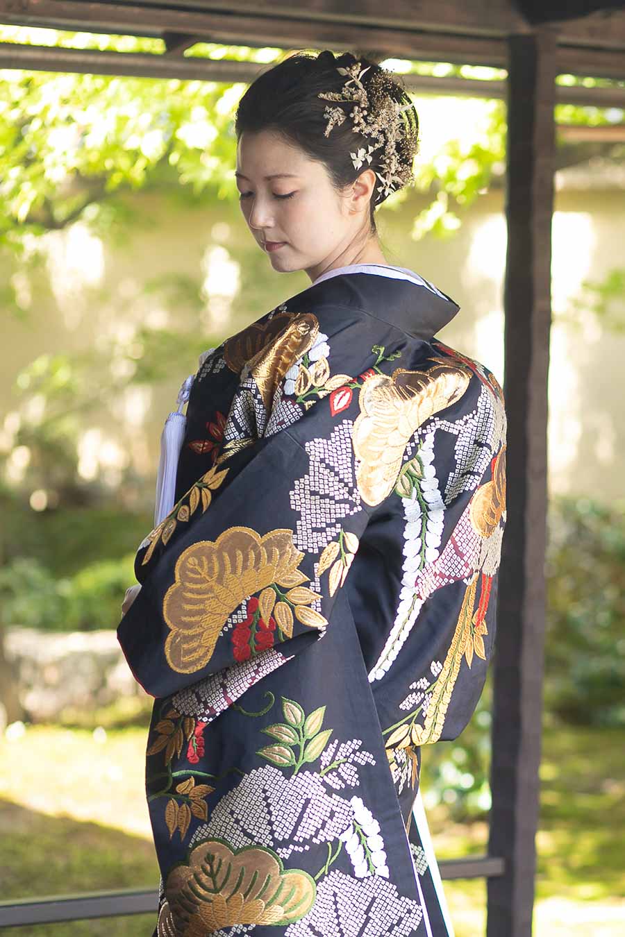 黒地老松に藤