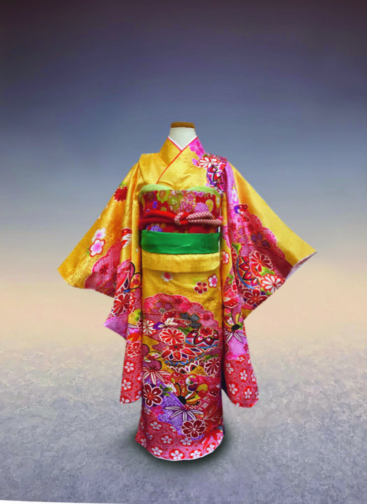 黄色地桜に手まり（七歳）