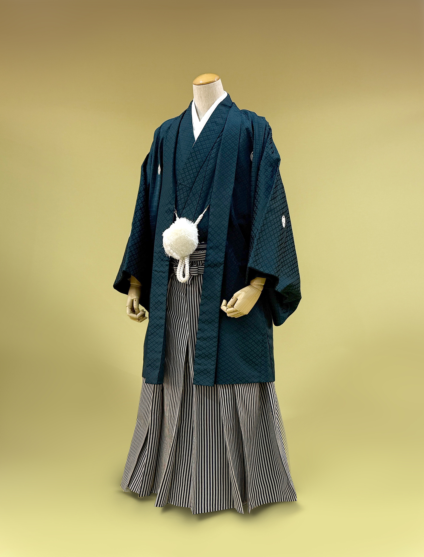 グリーン菱紋付・黒白袴